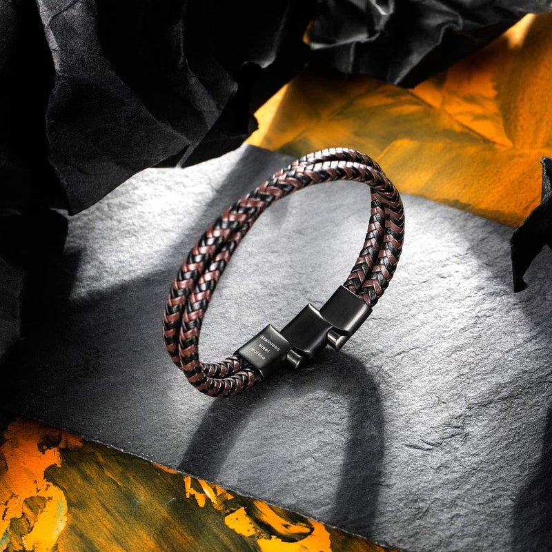 murtoo Mens Bracelet Leather Braided, Brown and Black Leather Bracelet for Men - Image 3